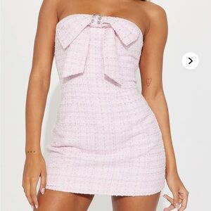Tweed Bow Elegant Pink Strapless Dress M